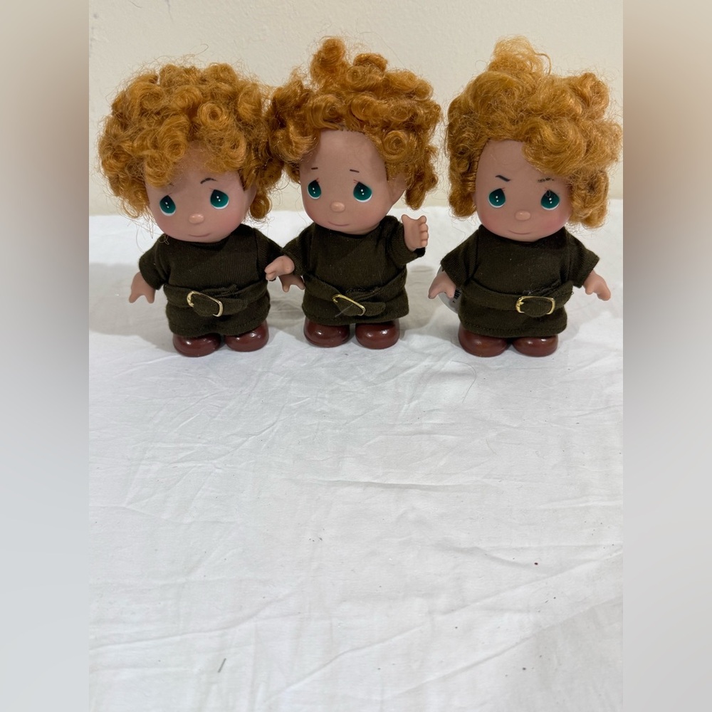 Precious Moments Dolls with Curly Orange Hair and Brown Outfits
